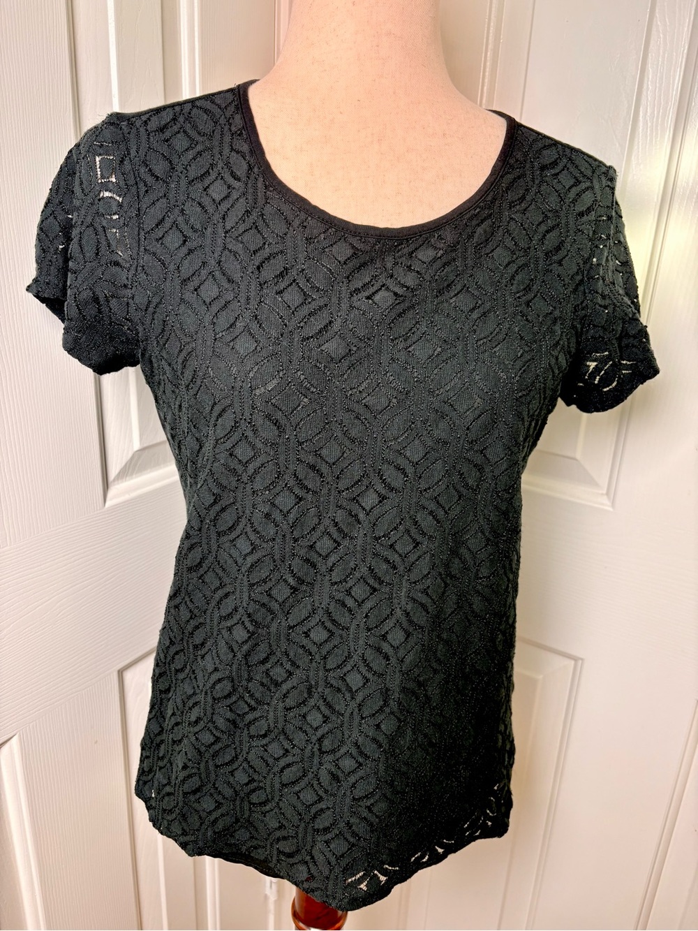 Market & Spruce Black Textured Overlay Blouse Office Party Size Small